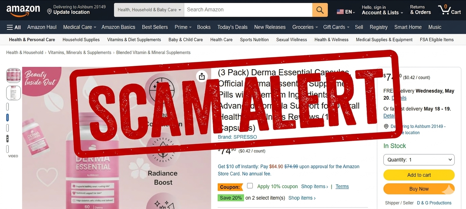 Amazon is not the official website for Derma Essential